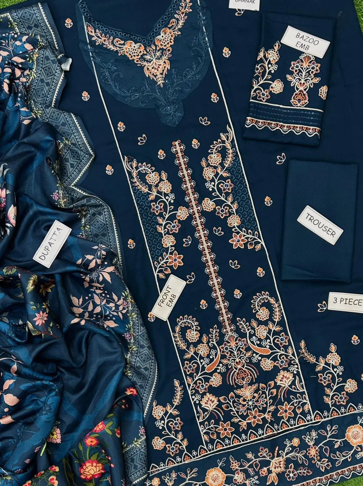 Florent – Blue 3pc Unstitched Dhanak Suit with Heavy Embroidery - Image 5