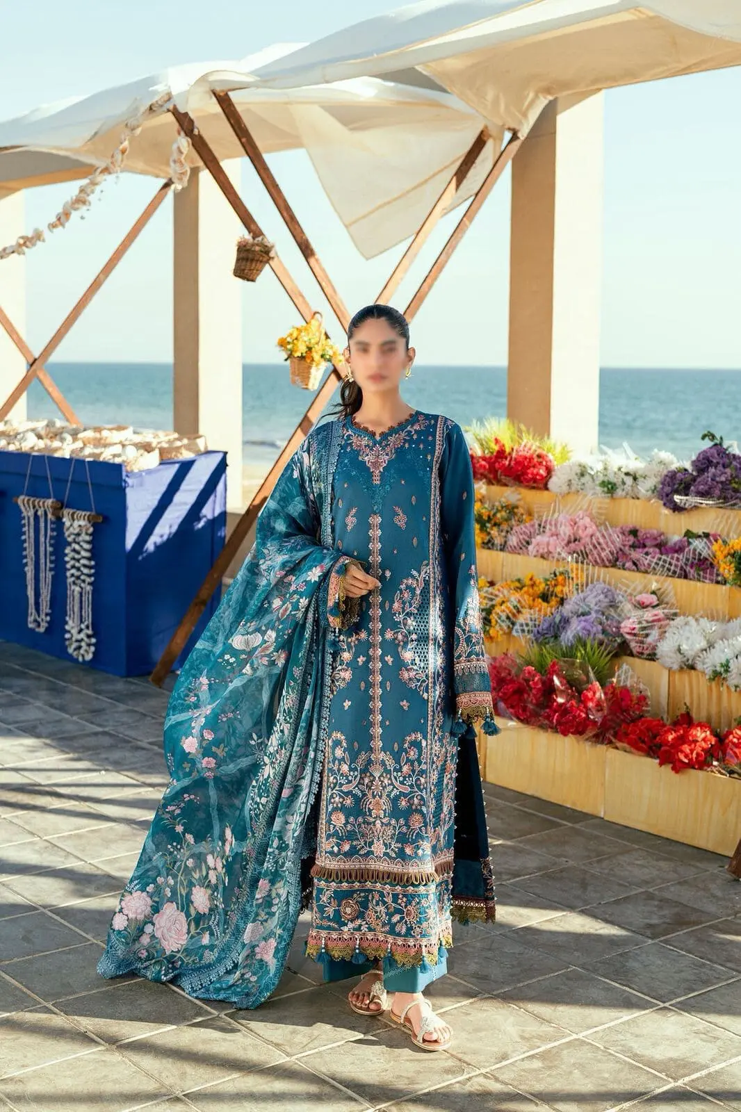 Florent Blue 3pc Unstitched Dhanak Embroidered Suit