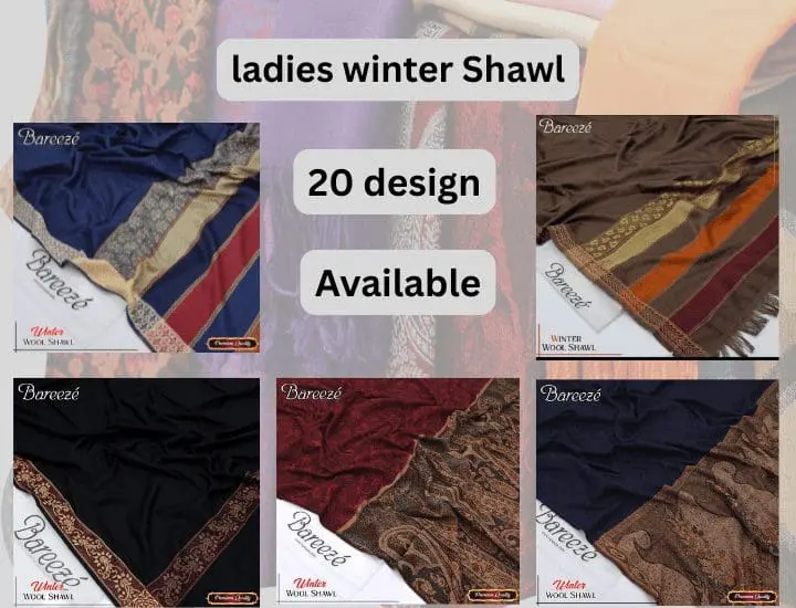 Premium jacquard wool shawl for women with 4-side border – Winter Collection 2025