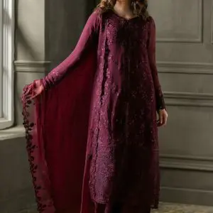 Luxury 3pc Chiffon Suit with Sequins Embroidery & Raw Silk