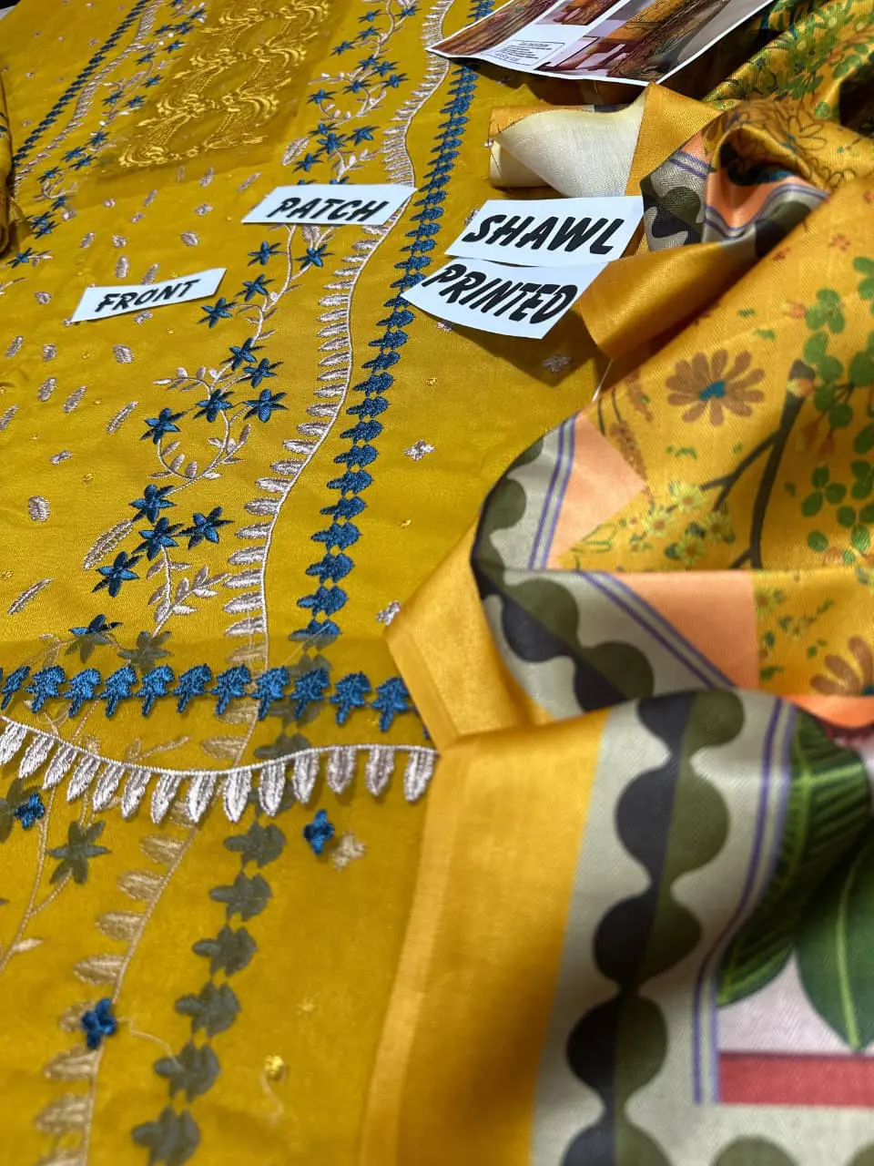 MOTIFZ – Yellow Embroidered Dhanak 3 Piece Suit with Pashmina Shawl - Image 5