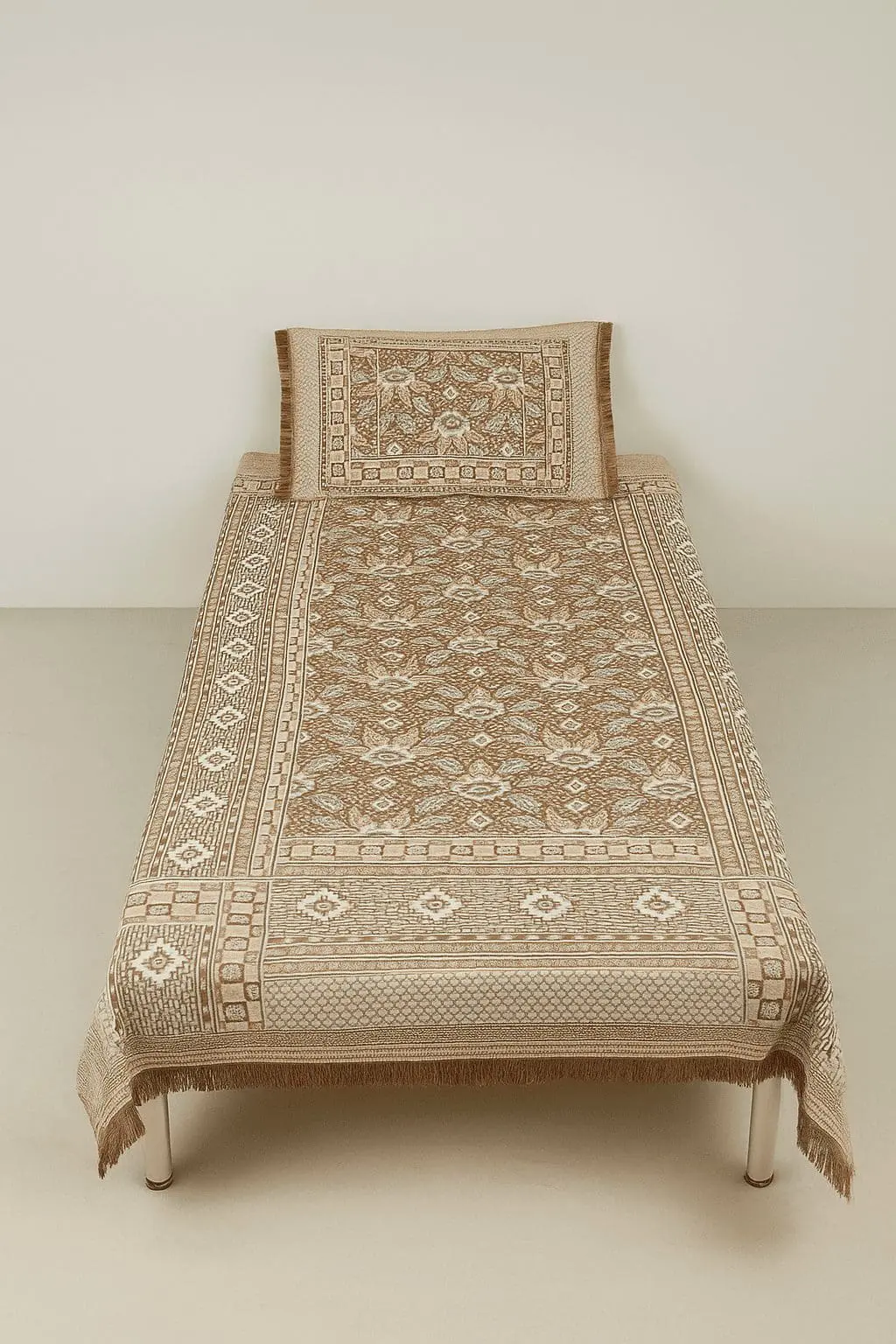 Multani single bedsheet with pillow cover in brown floral design