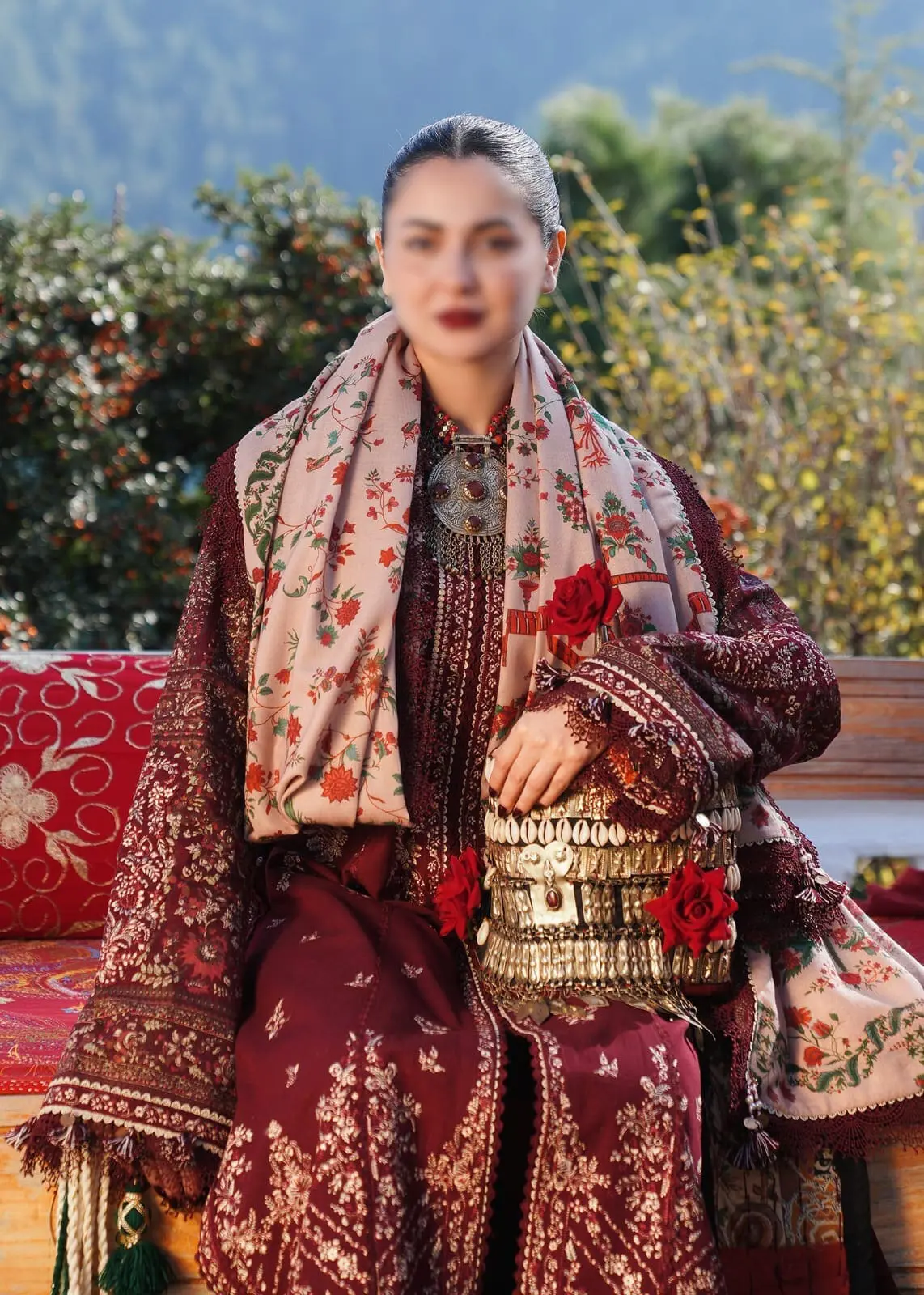 Premium Dhanak – Embroidered 3 Piece Suit with Pashmina Shawl - Image 4
