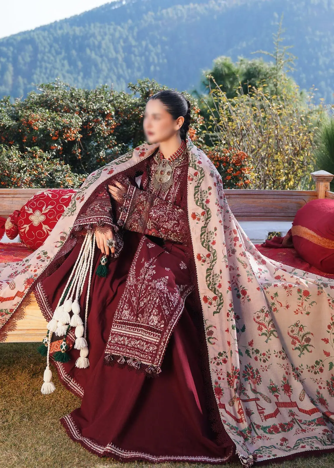 Premium Dhanak – Embroidered 3 Piece Suit with Pashmina Shawl - Image 2