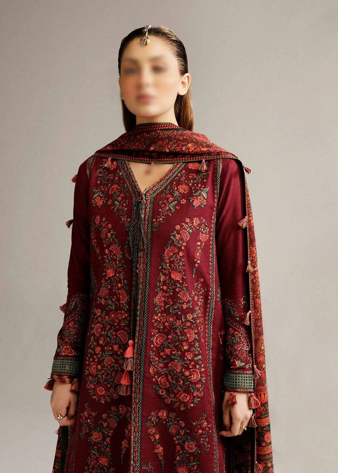 Ramsha Winter Collection – 3 Piece Embroidered Pure Wool Dhanak Suit (Code 5018) - Image 6