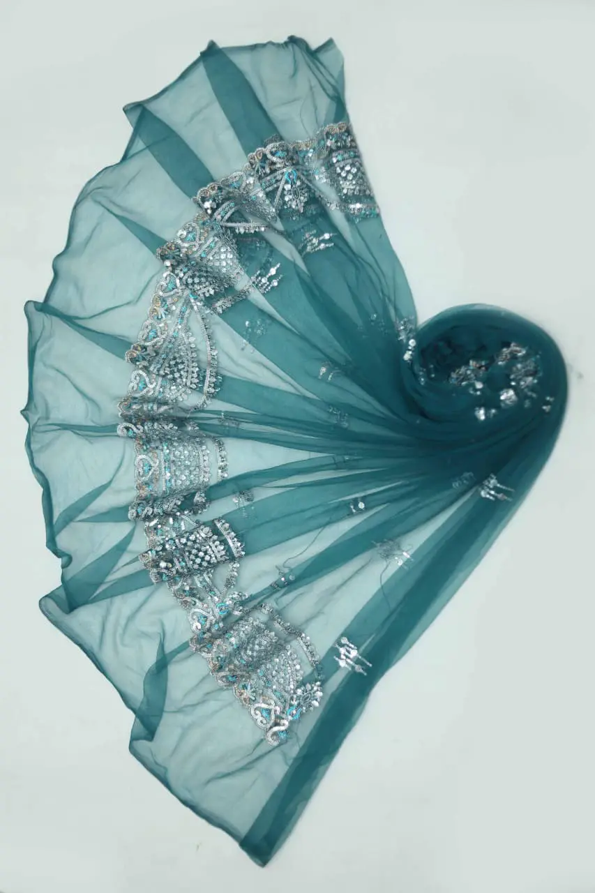 Sea Green 3pc Organza Suit with Sequins Embroidery - Image 3