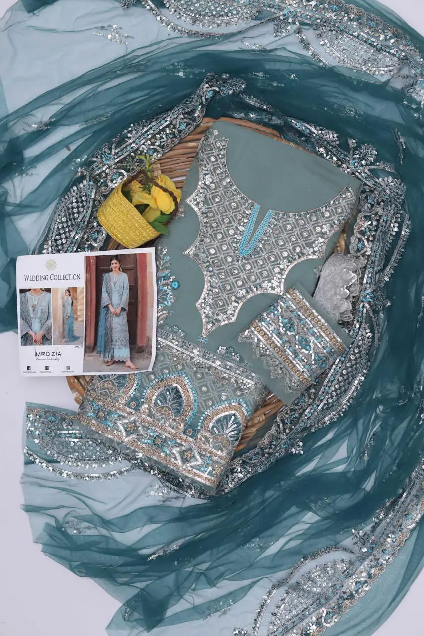 Wedding Party Wear Sea Green Organza Suit with Dupatta