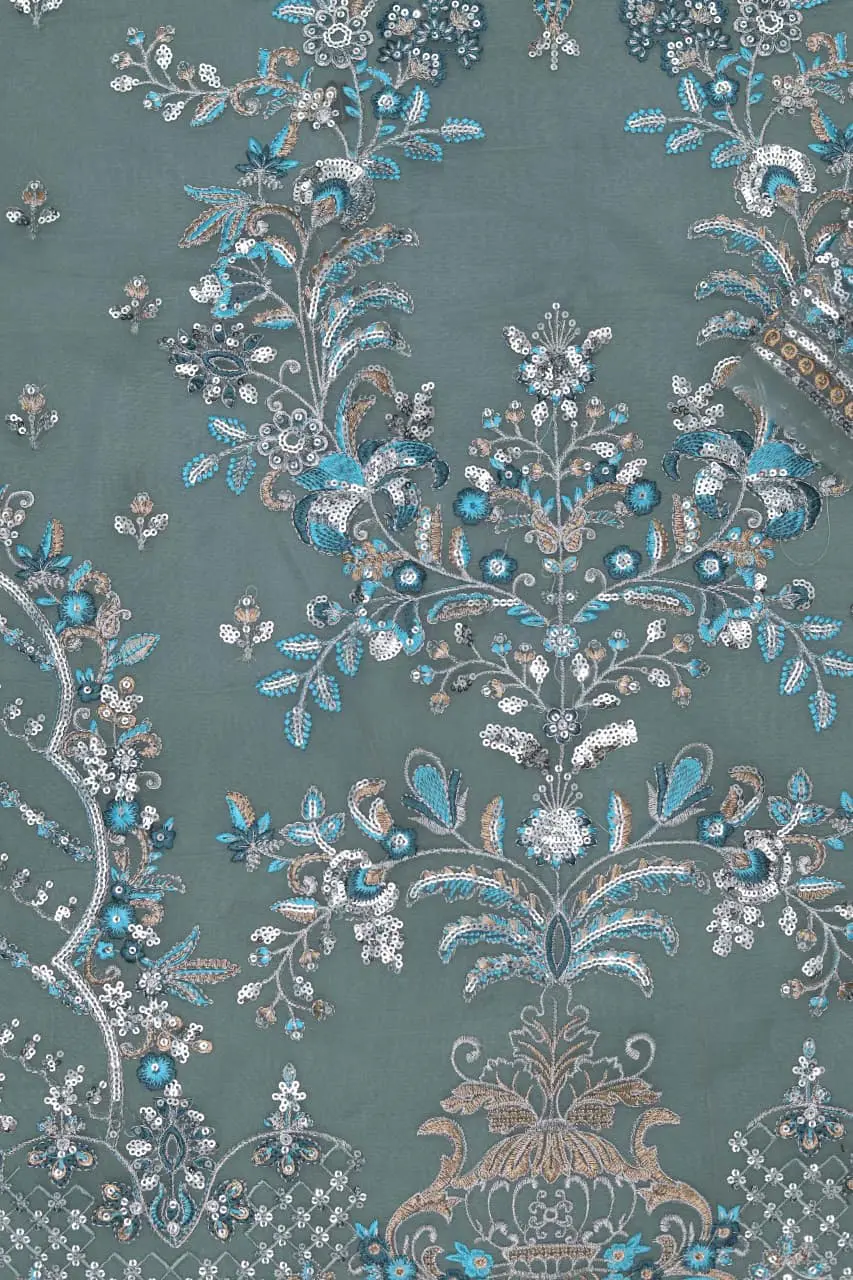 Sea Green 3pc Organza Suit with Sequins Embroidery - Image 5