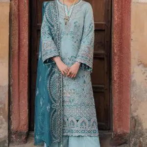 Luxury Unstitched Sea Green Organza 3-piece Suit
