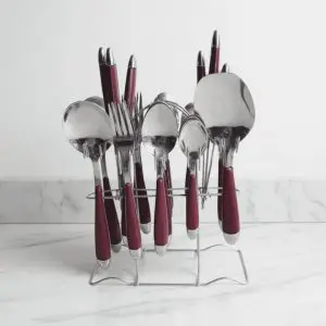 29 pcs stainless steel cutlery set maroon handle
