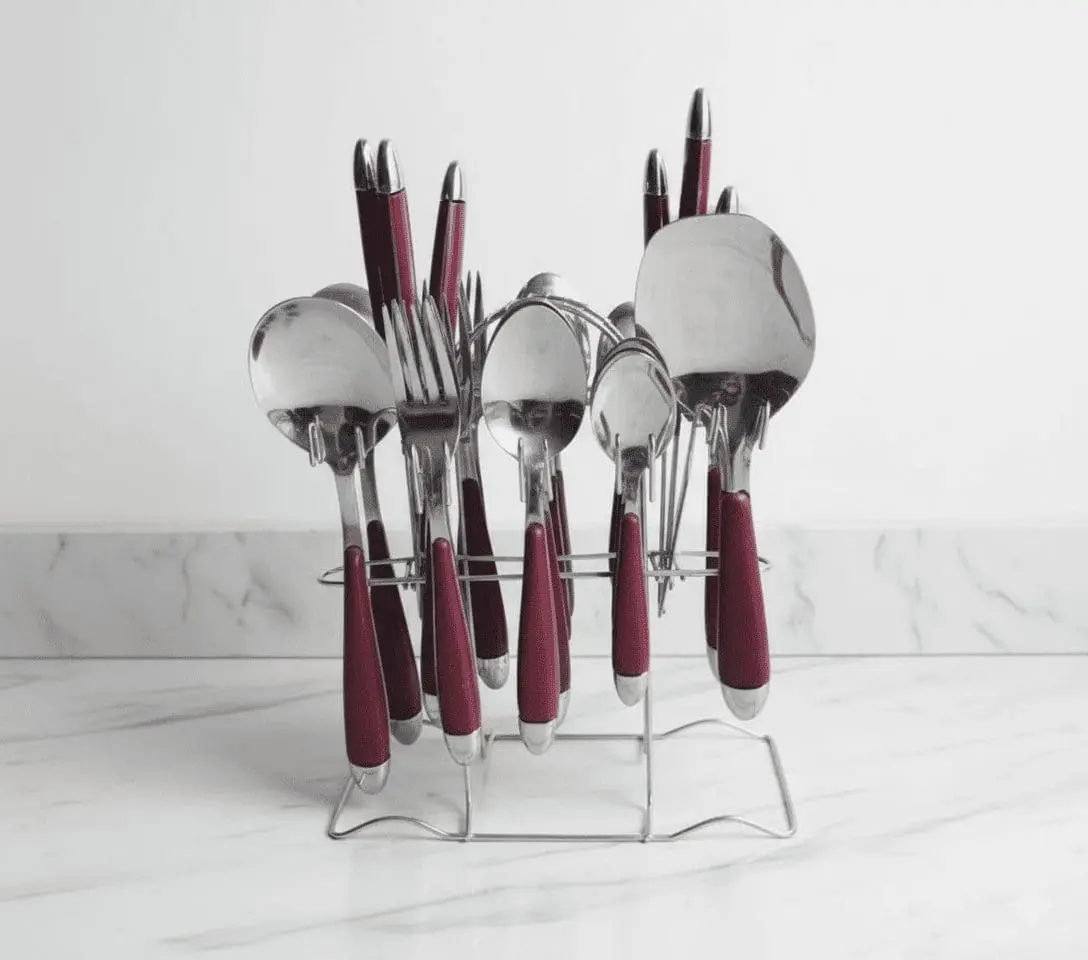 29 pcs stainless steel cutlery set maroon handle
