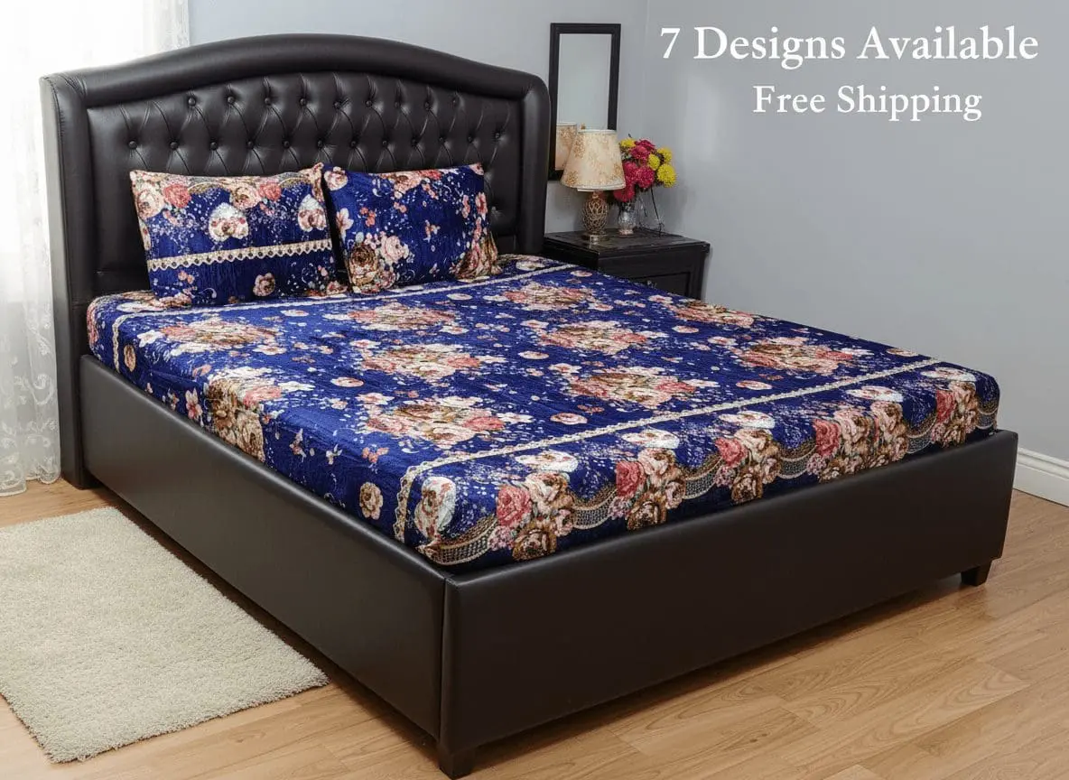 Floral Fleece 3 Piece King Size Double Bed Bedsheet – Winter Collection 2025, 7 Design