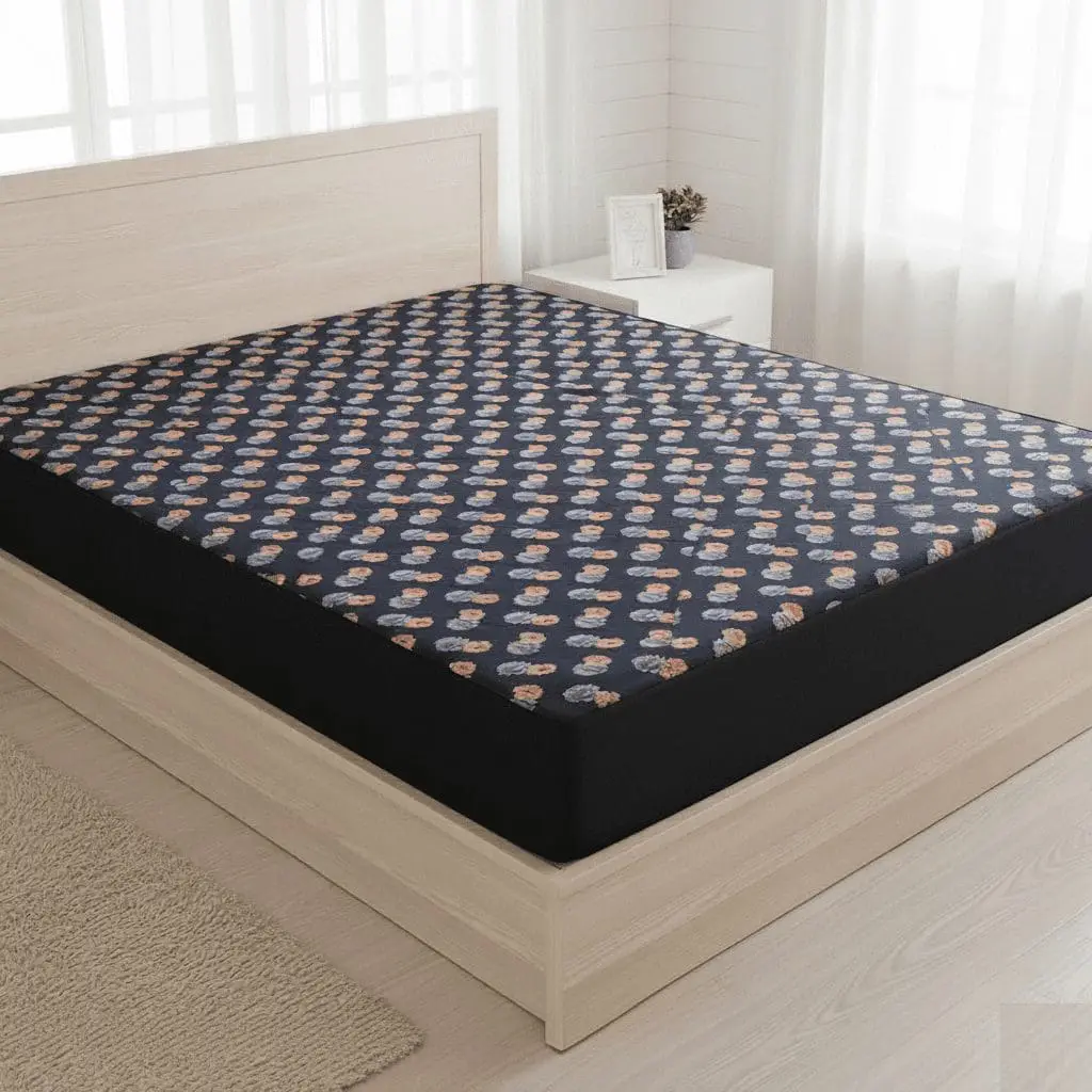 Black printed quilted waterproof mattress cover king size