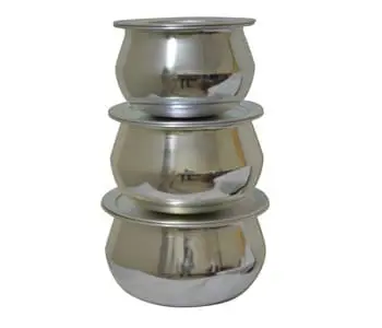 Silver Sipri Steel Degchi Set 3 Pieces Cooking Pots - Image 2