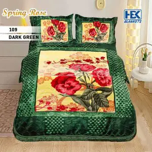 Spring Rose Blanket Set 4-Pcs – Soft Cozy Bedding Set Green Color