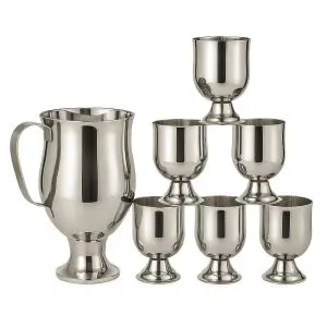 Stainless steel vine-style water set with 1 jug and 6 glasses