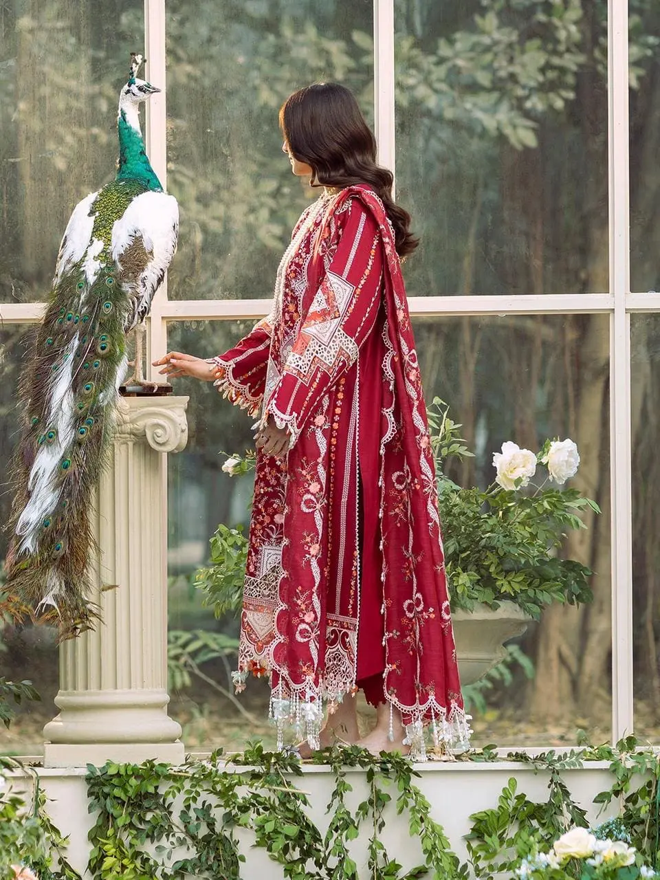 BIN ILYAAS – 3pc Dhanak Winter Suit with Embroidery & Cutwork Shawl - Image 3