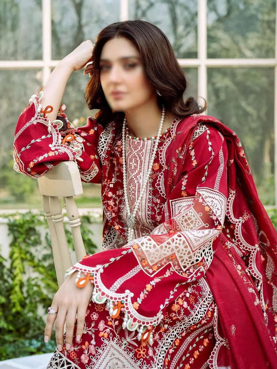 BIN ILYAAS – 3pc Dhanak Winter Suit with Embroidery & Cutwork Shawl - Image 2