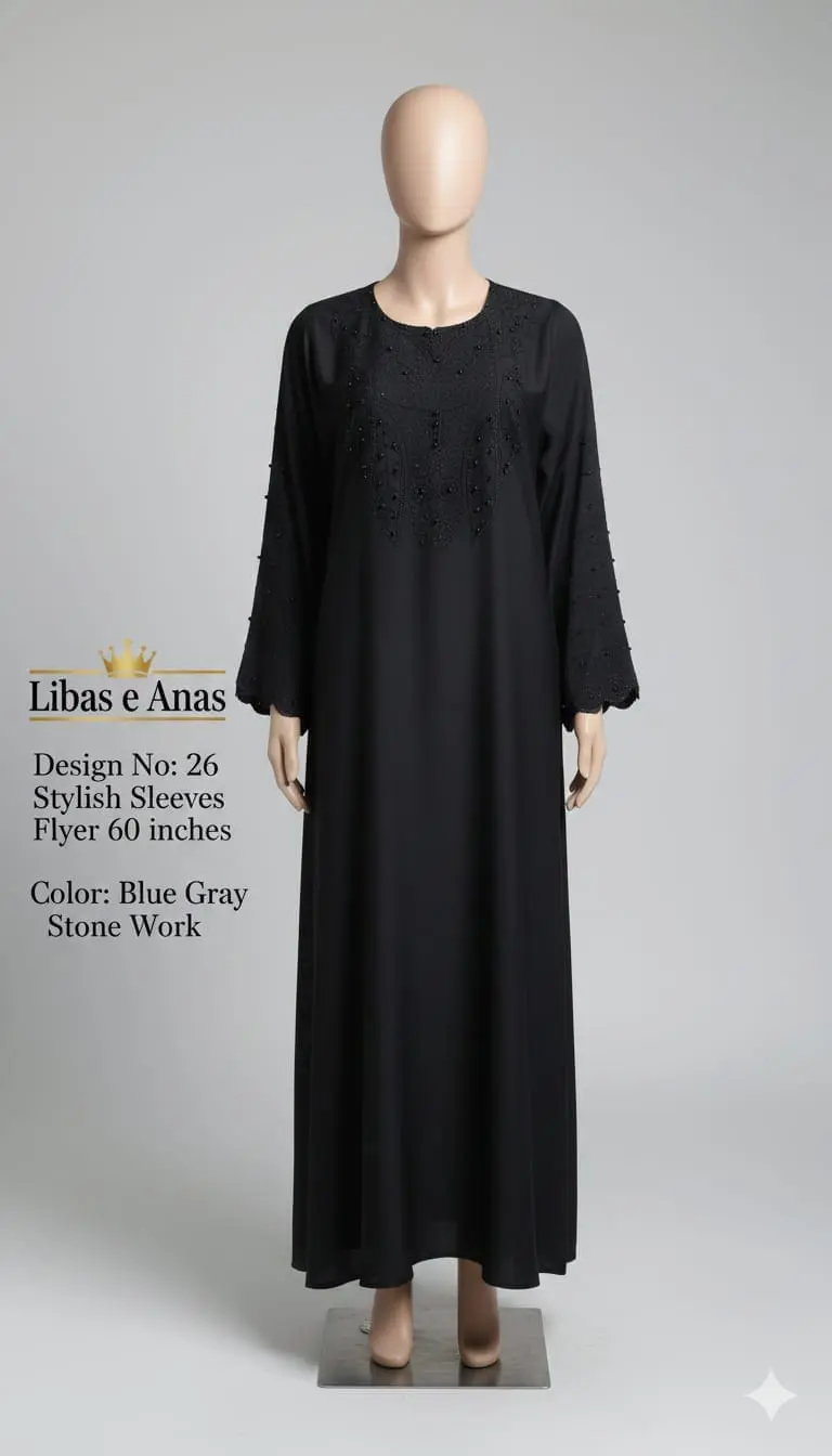 Libas-e-Anas Stylish Fancy Stone Abaya