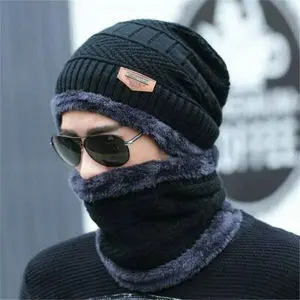 winter beanie hat scarf set thermal knit cap