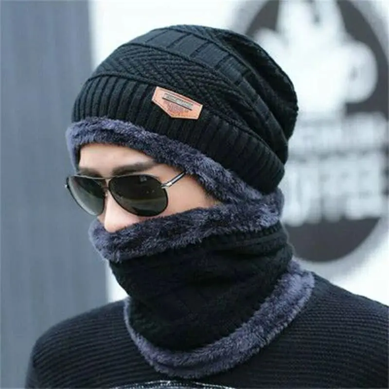 winter beanie hat scarf set thermal knit cap