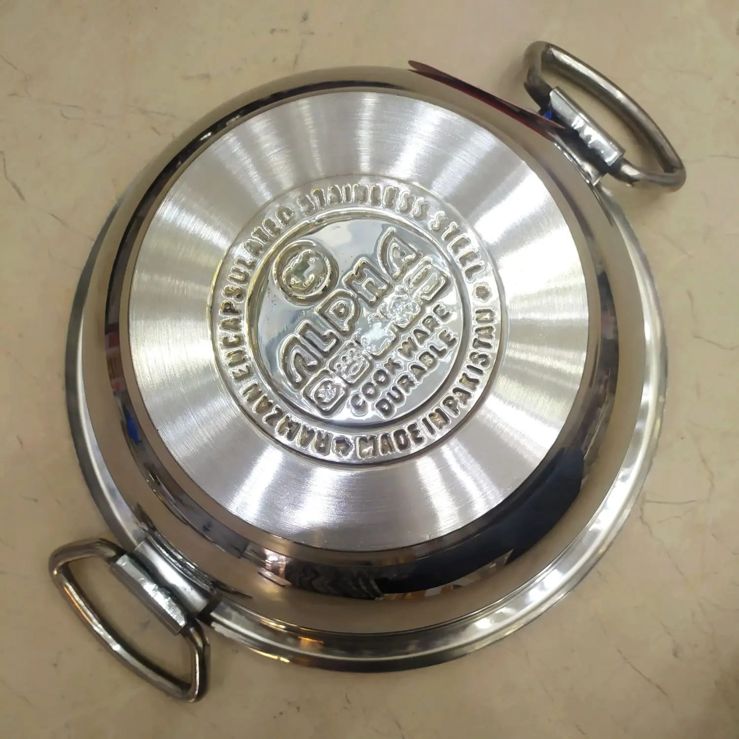 Alpha Stainless Steel Karahi Pot 26CM with Glass Lid Heavy Quality - Image 2