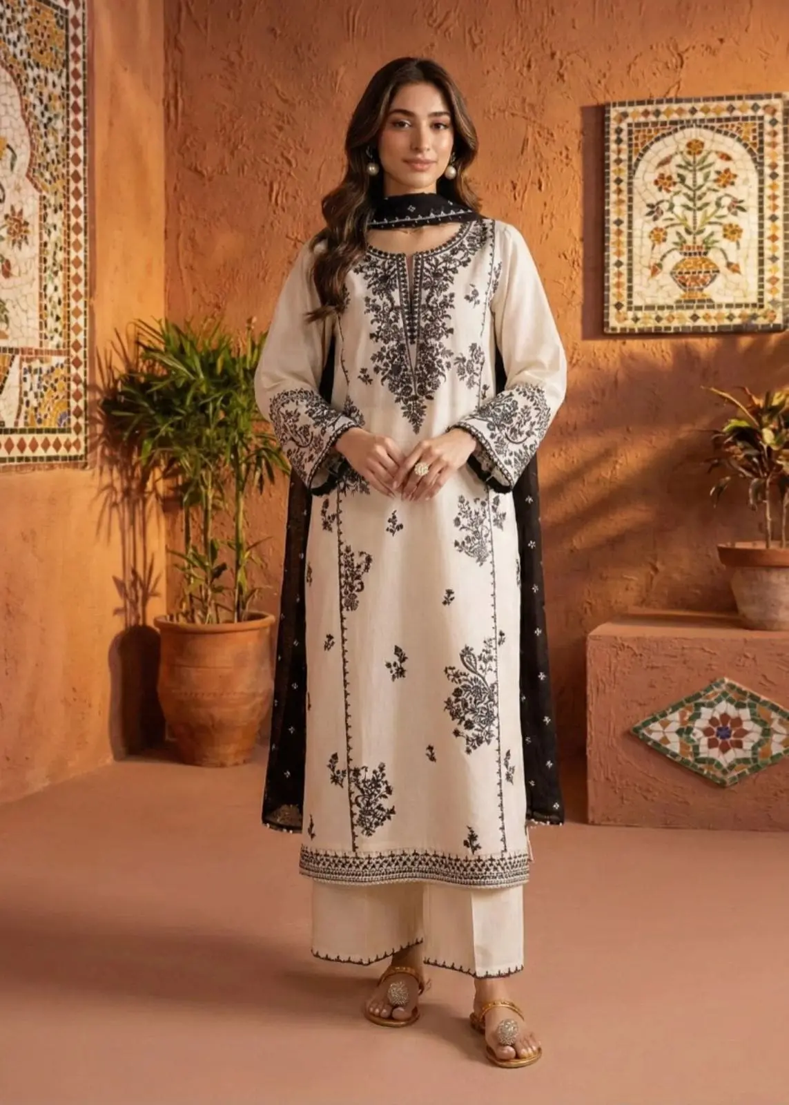 Batik 3 Piece Embroidered Lawn Suit Chiffon Dupatta Design 4053