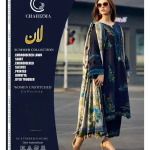 Charizma 3PC Embroidered Lawn Suit with Slub Monark Dupatta