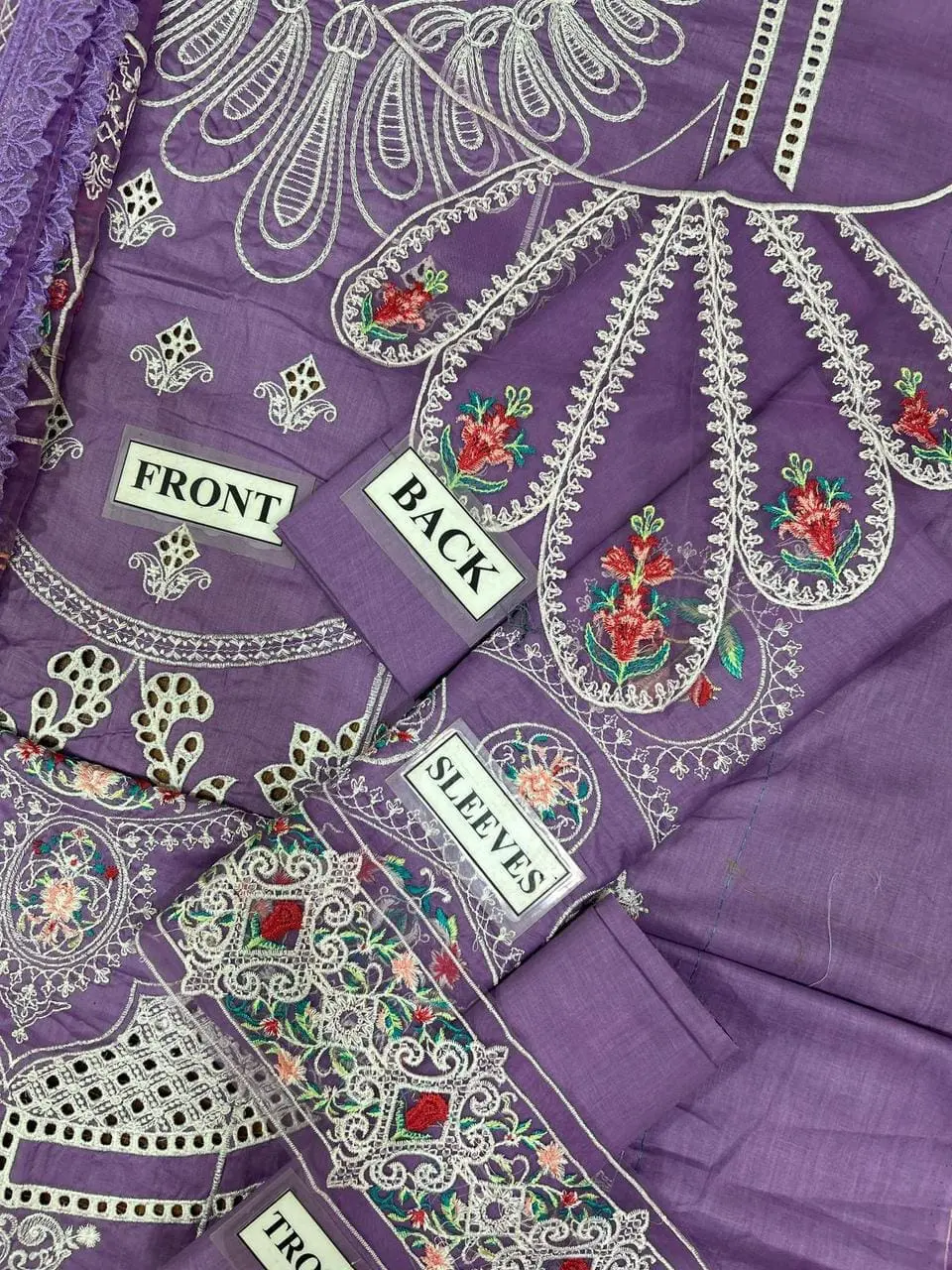 Bin Ilyas Purple Embroidered Cotton Suit with Organza Dupatta – 3PC - Image 8