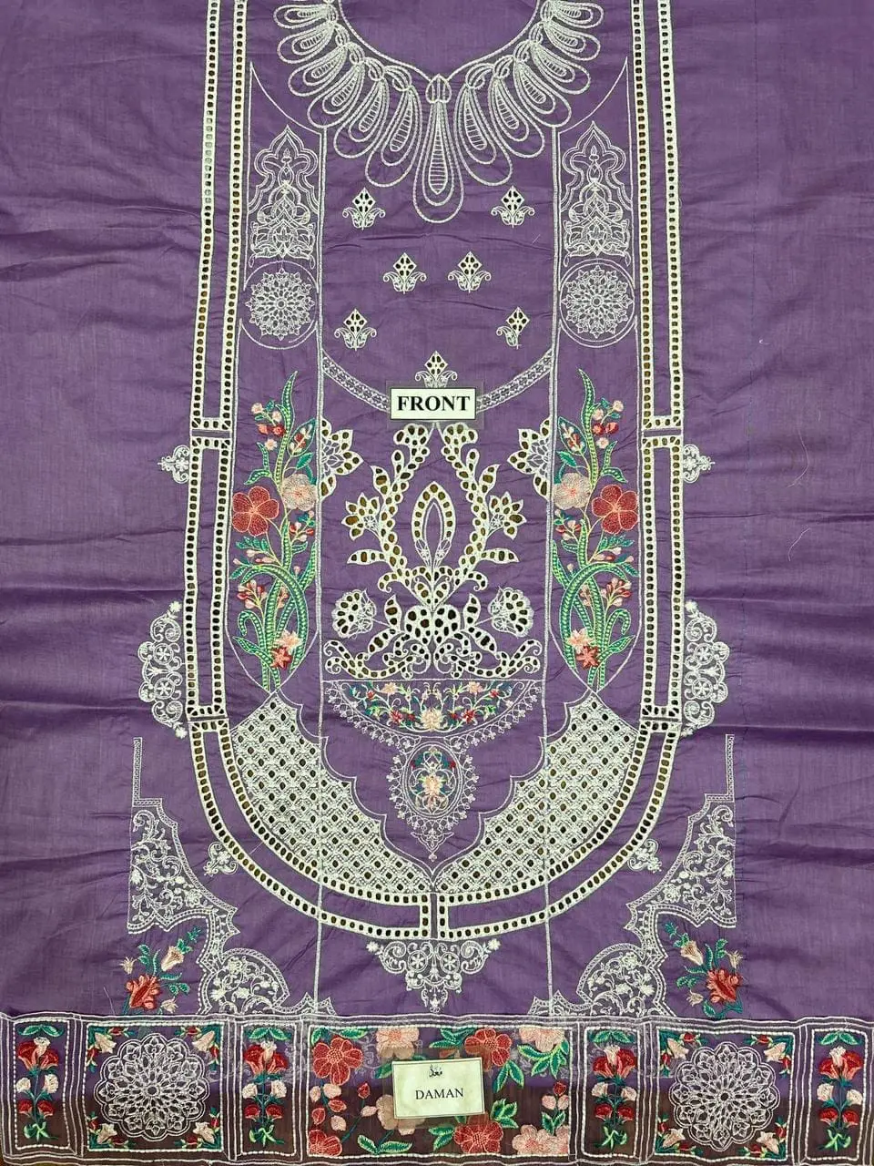 Bin Ilyas Purple Embroidered Cotton Suit with Organza Dupatta – 3PC - Image 7