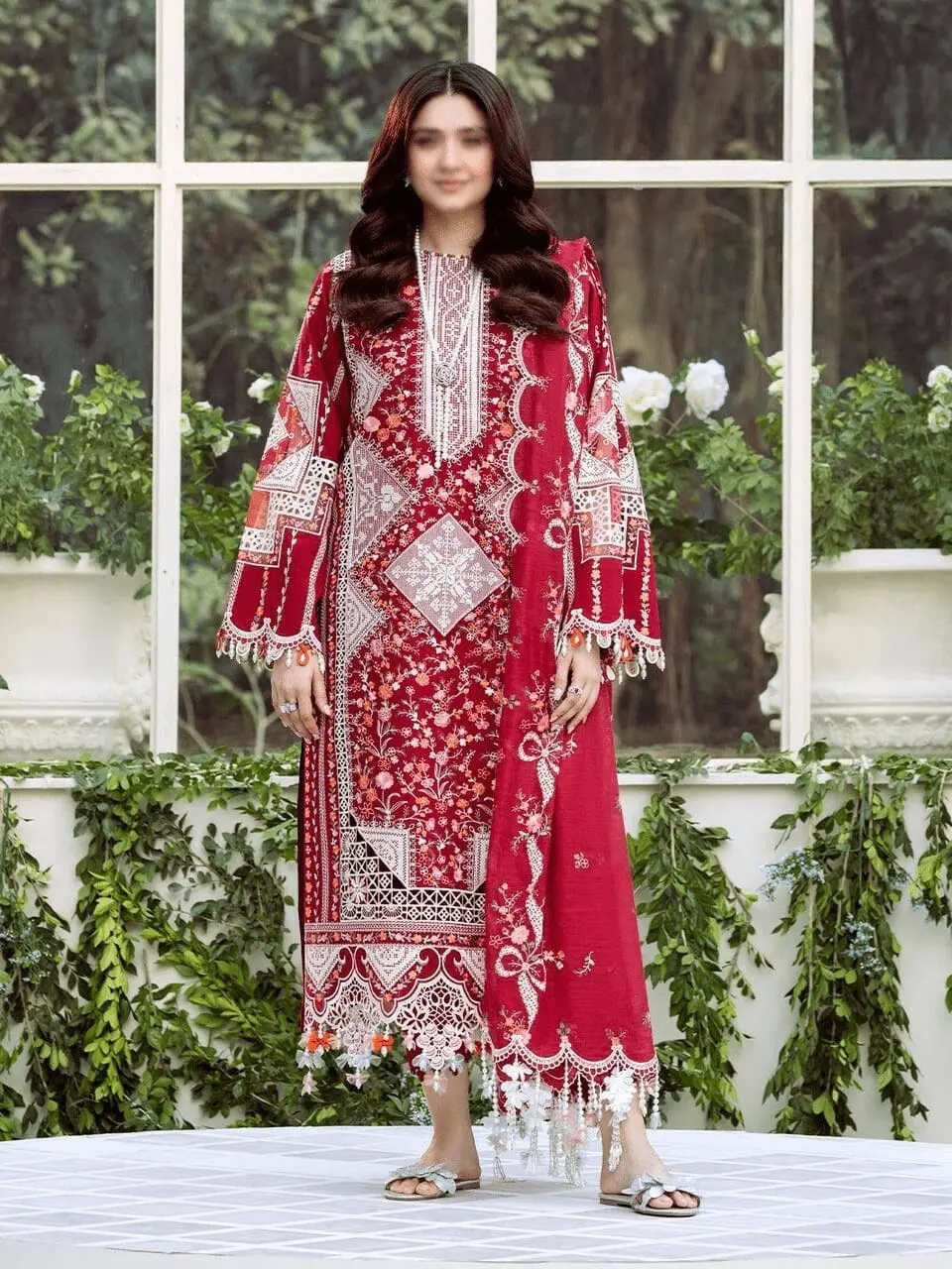 BIN ILYAAS 3PC Embroidered Lawn Suit with Chiffon Dupatta