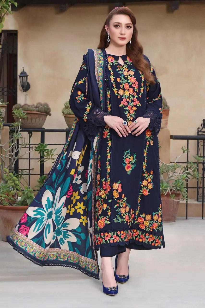 Aneelas 3 Piece Embroidered Lawn Suit Slub Monark Dupatta D 4059