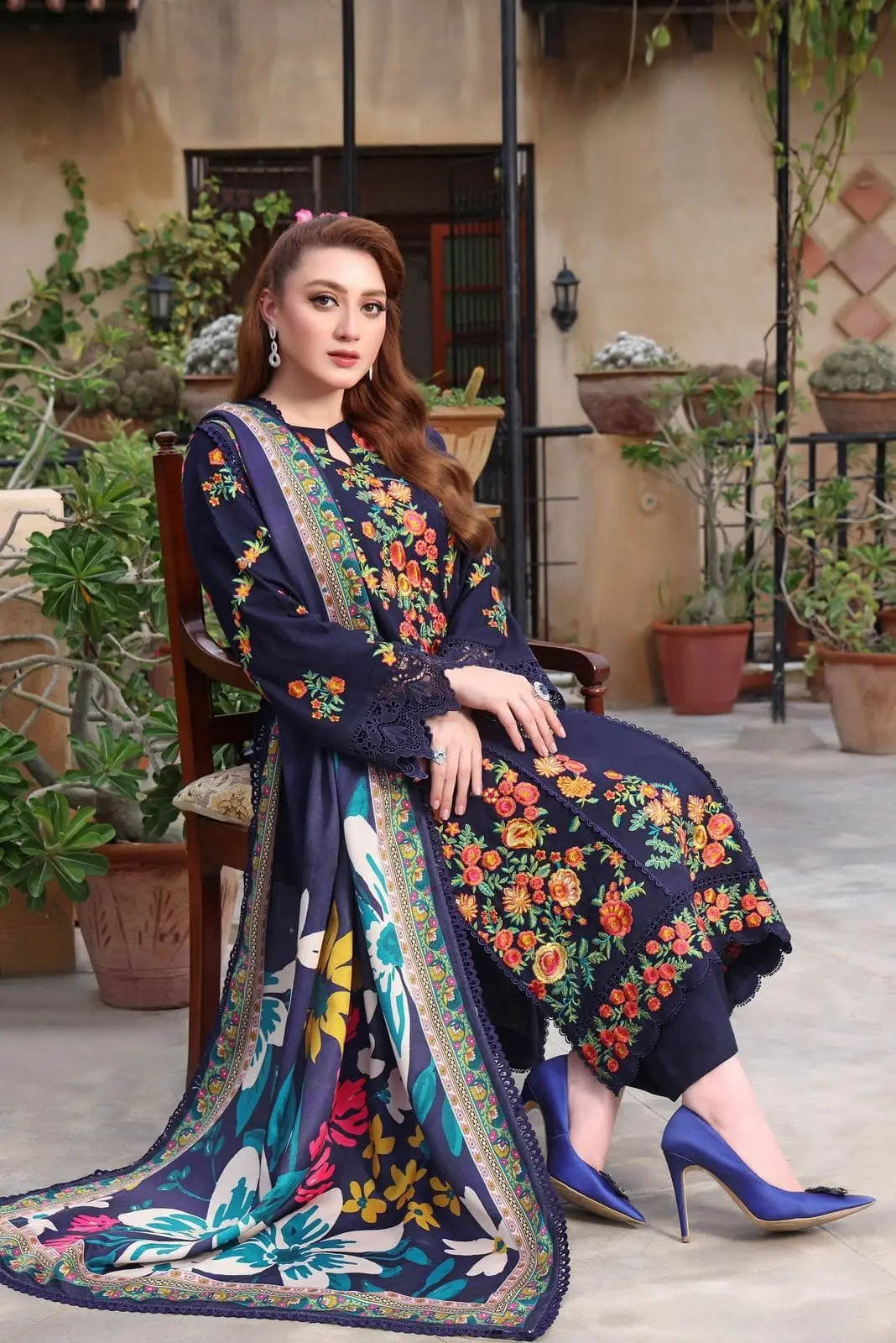 Aneelas 3 Piece Embroidered Lawn Suit Slub Monark Dupatta D 4059 - Image 2