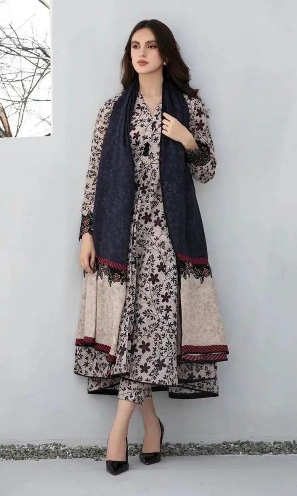 Baroque 3 Piece Printed Lawn Suit With Voile Dupatta - Image 3