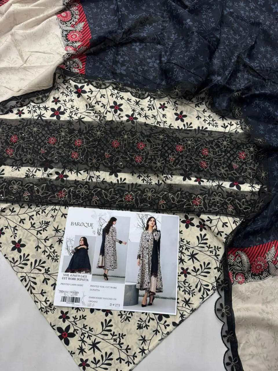 Baroque 3 Piece Printed Lawn Suit With Voile Dupatta - Image 4