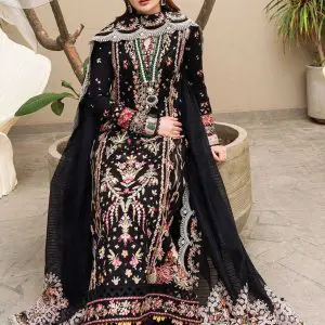 Qalamkar 3 Piece Embroidered Lawn Suit Khaadi Net Dupatta Code 4003