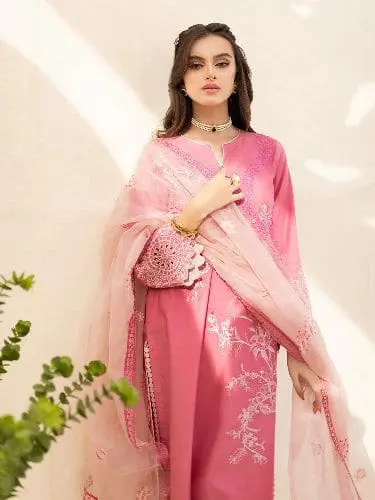 Roheenaz 3 Piece Embroidered Lawn Suit With Organza Dupatta - Image 3