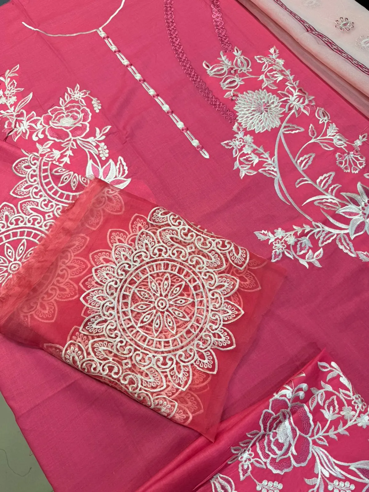 Roheenaz 3 Piece Embroidered Lawn Suit With Organza Dupatta - Image 5