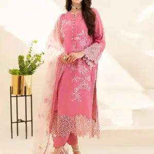 Roheenaz 3 Piece Embroidered Lawn Suit With Organza Dupatta