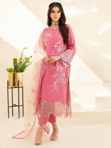 Roheenaz 3 Piece Embroidered Lawn Suit With Organza Dupatta