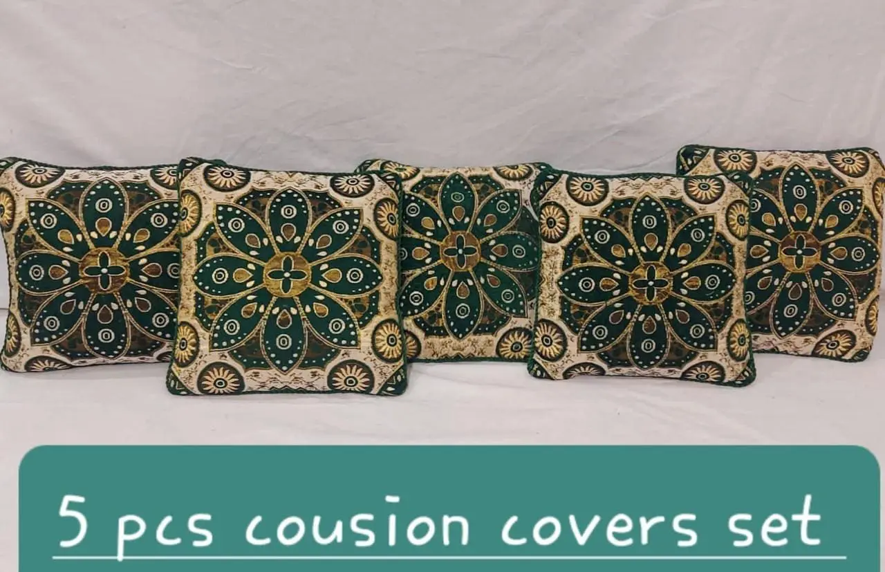 5 Pcs Zinc Velvet Jacquard Cushion Covers Set With Zip Closure