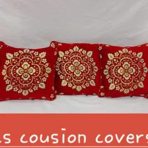 5 Pcs Red Velvet Jacquard Cushion Covers Set With Zip Closure