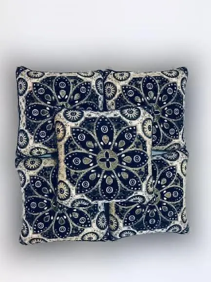 5 Pcs Blue Velvet Jacquard Cushion Covers Set With Zip Closure - Image 2