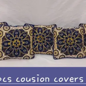 5 Pcs Blue Velvet Jacquard Cushion Covers Set With Zip Closure