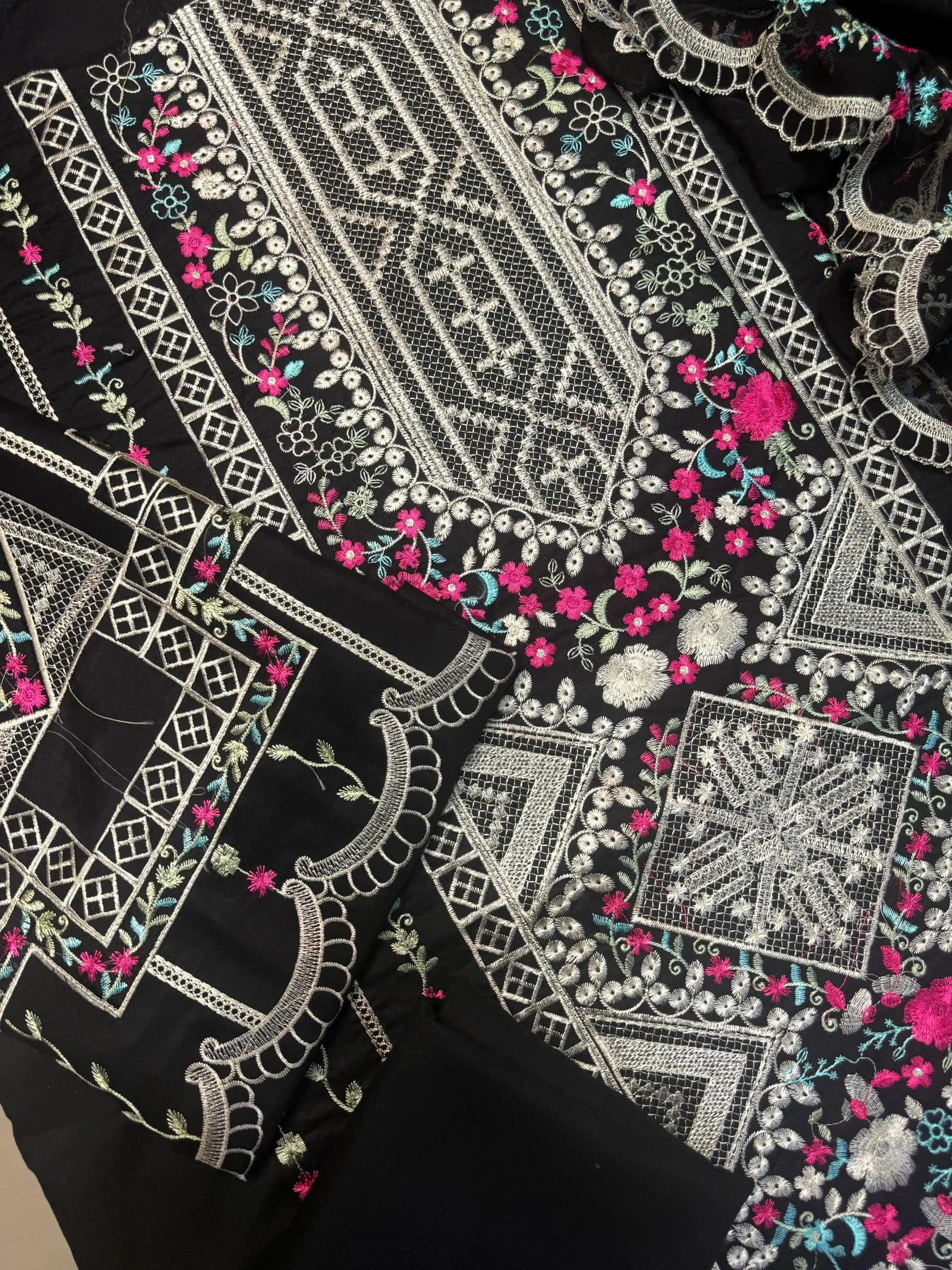 Bin Ilyas 3 Piece Black Embroidered Lawn Suit Bamber Dupatta - Image 2