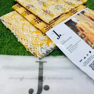 Junaid Jamshed Skin Yellow 3 Piece Chikankari Embroidered Lawn Suit