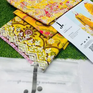 Junaid Jamshed Yellow 3 Piece Chikankari Embroidered Lawn Suit