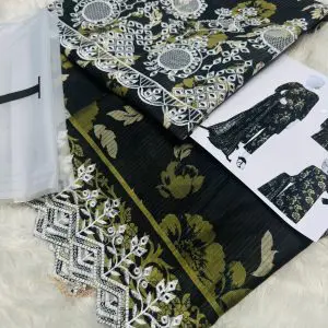 Junaid Jamshed Black 3 Piece Chikankari Embroidered Lawn Suit