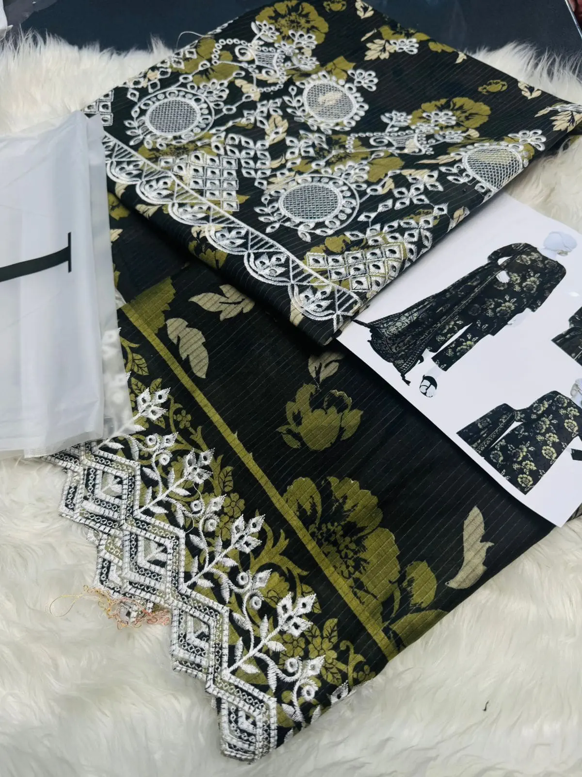 Junaid Jamshed Black 3 Piece Chikankari Embroidered Lawn Suit