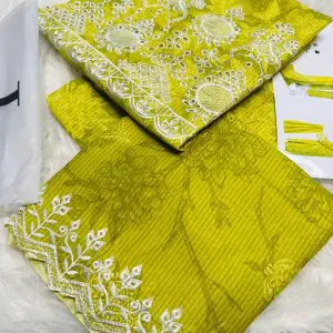 Junaid Jamshed Juicy Yellow Green Chikankari Lawn Suit 3Pc